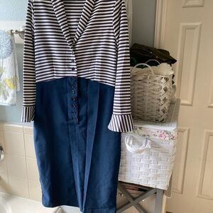 Bettie Page ble white striped dress XL